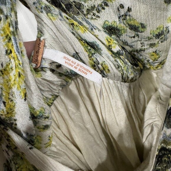 Free People Green Floral Print Criss-Cross Summer Gauze Mini Dress Small S - Picture 3 of 8